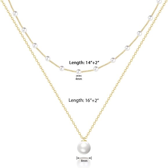 Layered Gold Chain Pearl Necklace Gold-Plated Women's with Imitation Pearls - Picture 5 of 6